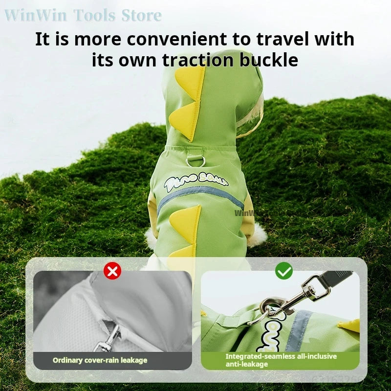 Summer Outdoor Dog Pet Raincoat Four Leg Full Pack Dinosaur Style Package Tail Hoodie Waterproof Jacket Raincoat Dog Cat Clothin