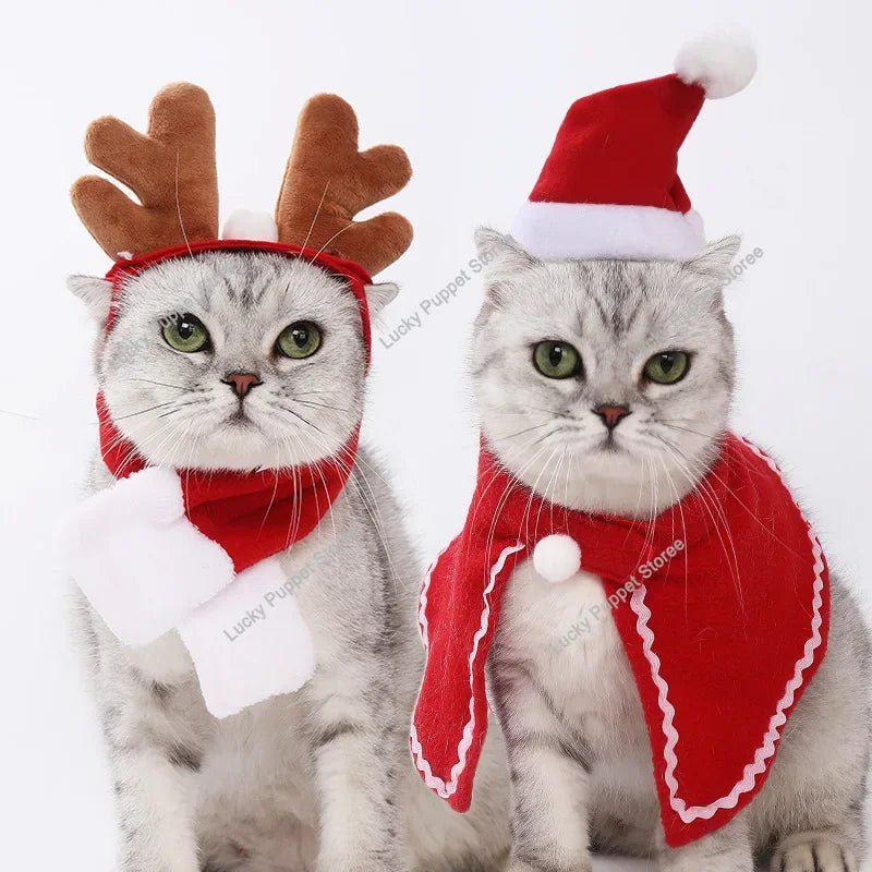 Christmas Hat  Pet Costume For Cat Dog Puppy Costumes Scarf Gift New Year Santa Winter Cosplay Halloween Dog Cat Supply