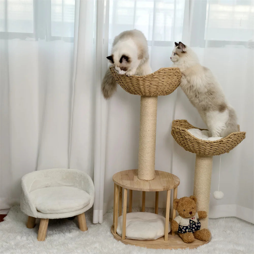 3-Tier Cat Tree Padded Plush Napping Perches Kitten Condo Sisal Rope Scratching Posts and Hanging Toy Tower for Indoor Kitties