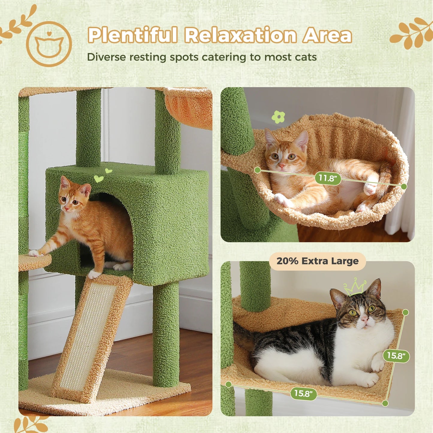 Floor to Ceiling Cat Tree with Sisal Scratching Posts Cozy Condo Hammock Adjustable Height Tall Cat Tower for Indoor Cat Toys