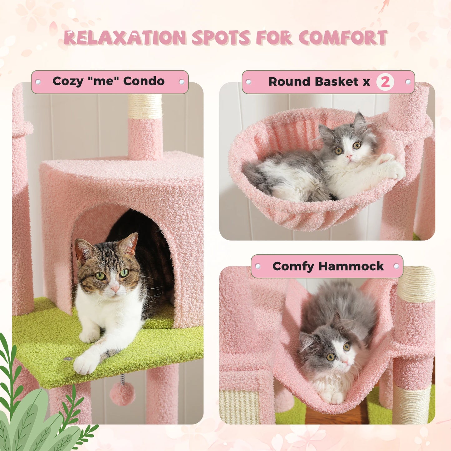 Floor to Ceiling Cat Tree with Sisal Scratching Posts Cozy Condo Hammock Adjustable Height Tall Cat Tower for Indoor Cat Toys