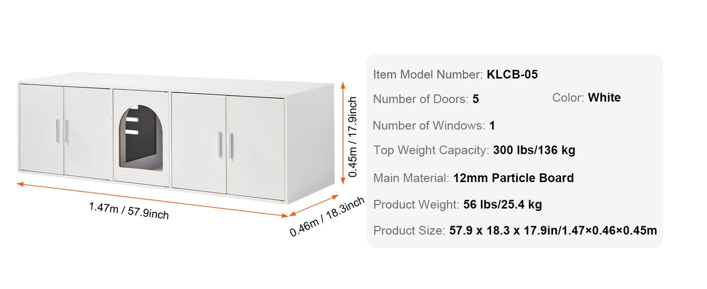 SucceBuy Cat Litter Box Enclosure for 2 Cats Litter Box Furniture Hidden Wooden Cat Box Cabinet Fit Most of Litter Box White