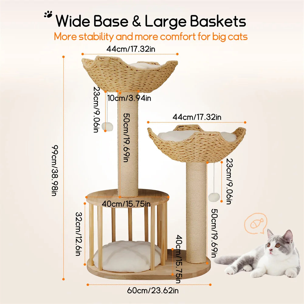 3-Tier Cat Tree Padded Plush Napping Perches Kitten Condo Sisal Rope Scratching Posts and Hanging Toy Tower for Indoor Kitties