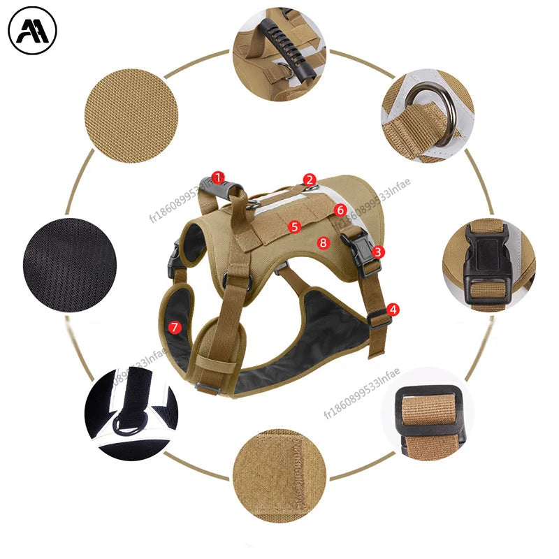 Big Dogs Reflective Safety Chest Strap Adjustable Military Tactical Vest Anti-pull Pectoral belt Chest Harnesses for Dog Guide
