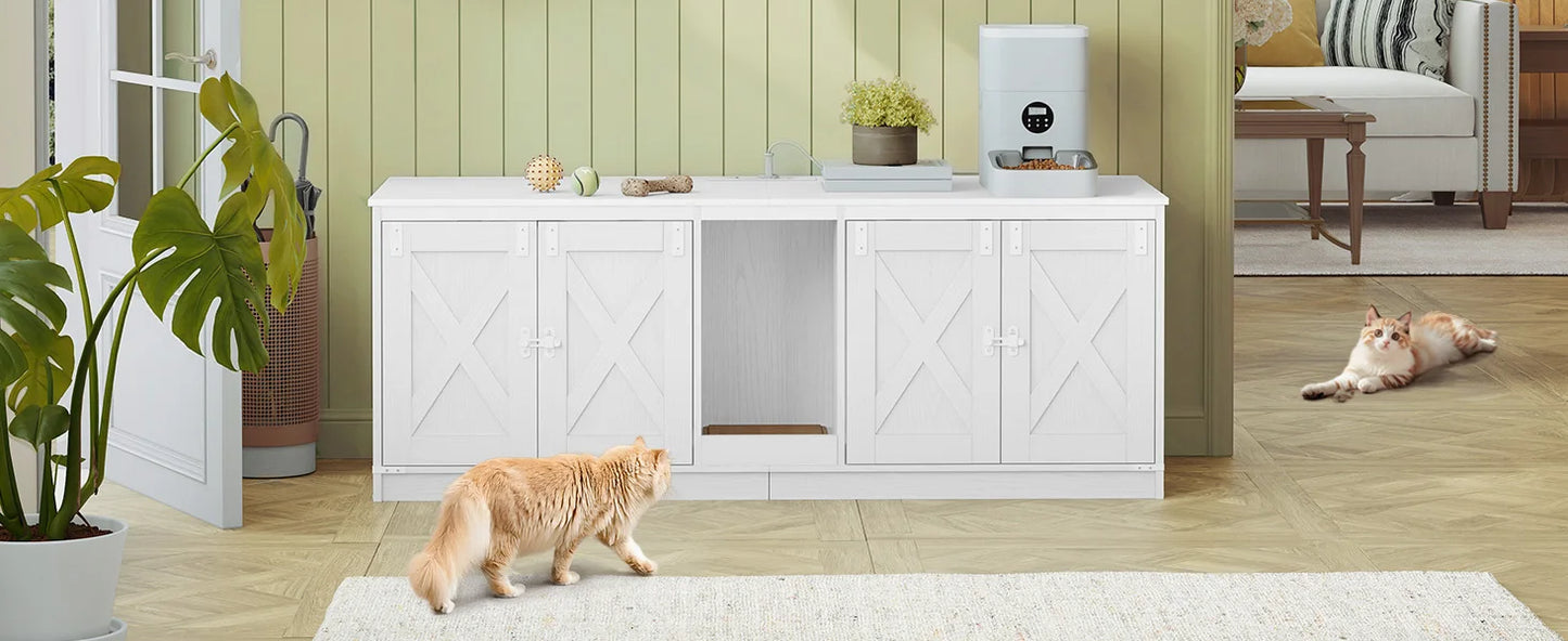 Hzuaneri Cat Cabinet with USB Ports and Sockets, Cat  Box  Hidden Cat Litter Tray for 2 Cats, Indoor Cat House with Cat Bell