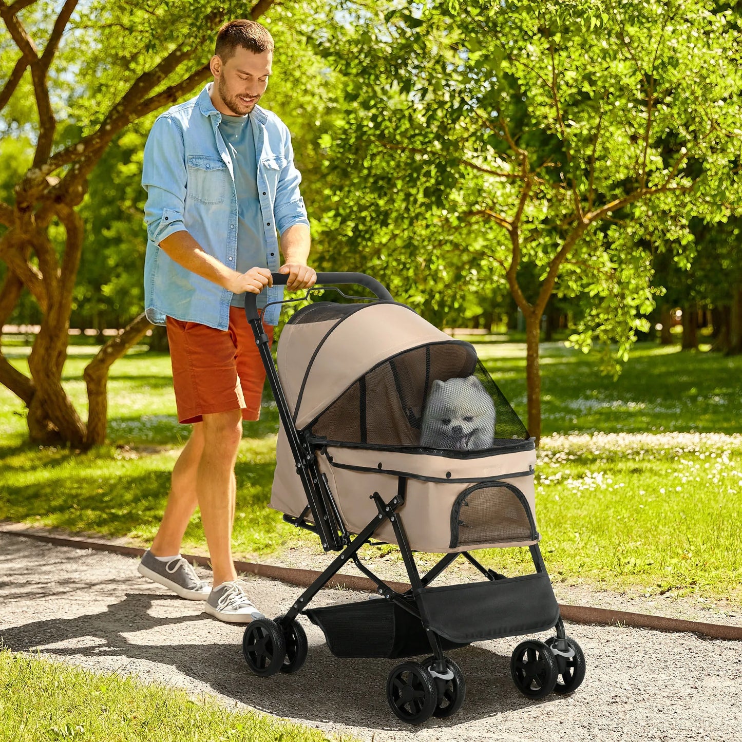 Pawhut Foldable Dog Stroller with Universal Wheels