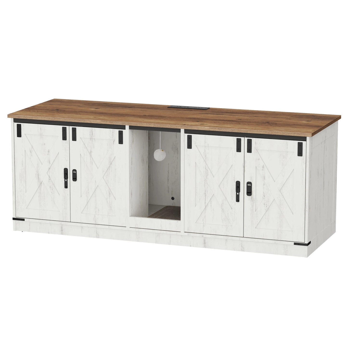 Hzuaneri Cat Cabinet with USB Ports and Sockets, Cat  Box  Hidden Cat Litter Tray for 2 Cats, Indoor Cat House with Cat Bell