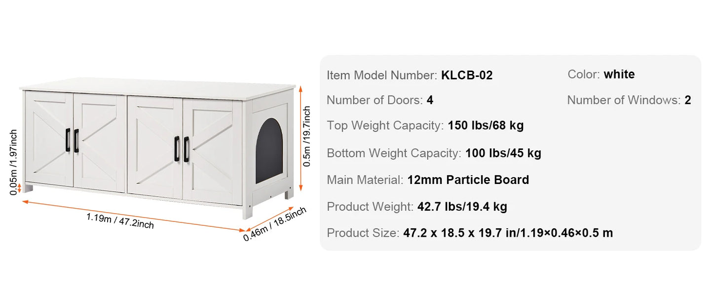 SucceBuy Cat Litter Box Enclosure for 2 Cats Litter Box Furniture Hidden Wooden Cat Box Cabinet Fit Most of Litter Box White