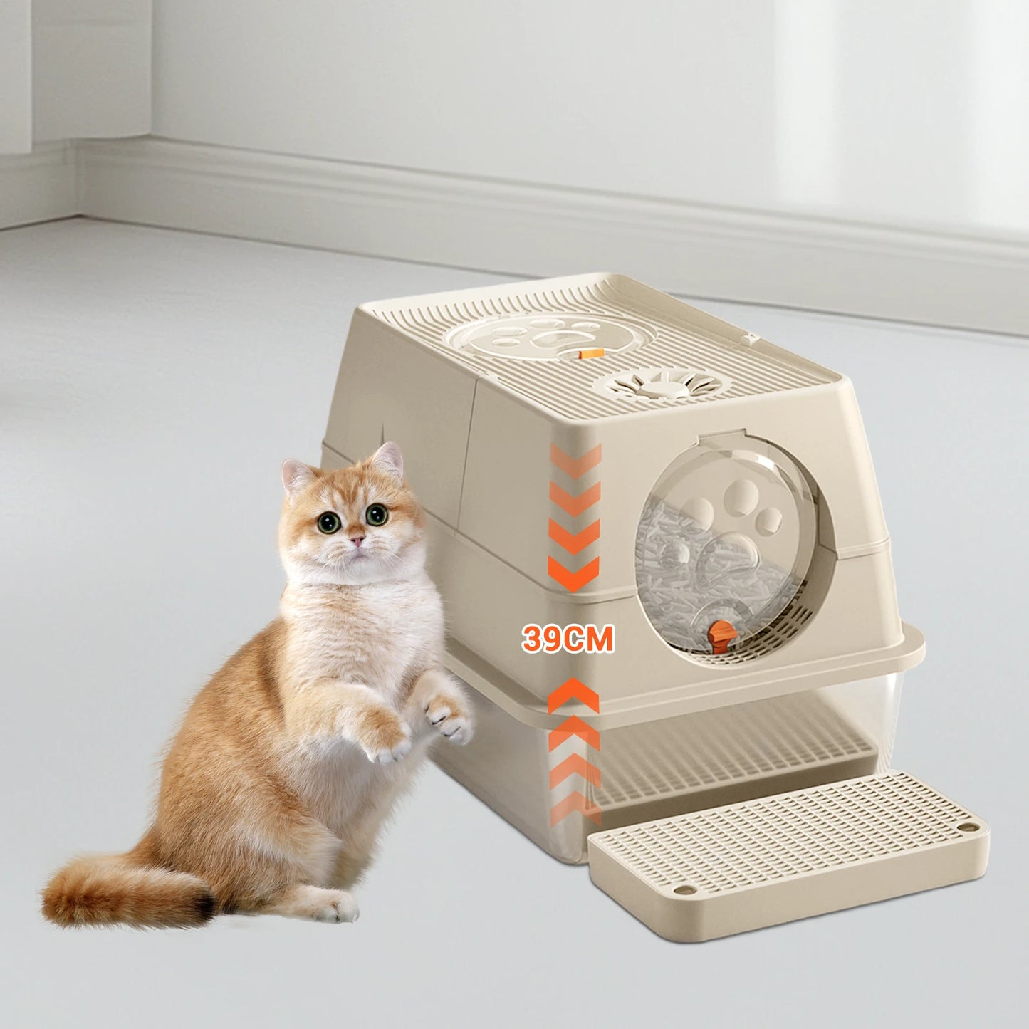 Enclosed Stainless Steel Cat Litter Box With Lid Front And Top Door Large Cat Toilet With Sand Filter Pedal & Litter Scoop