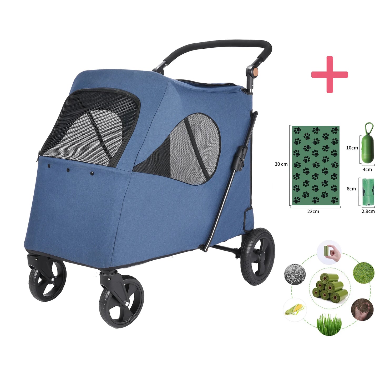 Large Pet Stroller for Large Sized Dog or Multiple Small Dogs,Folding Frame,for Dogs Up to 120lbs,Handle-Adjustable