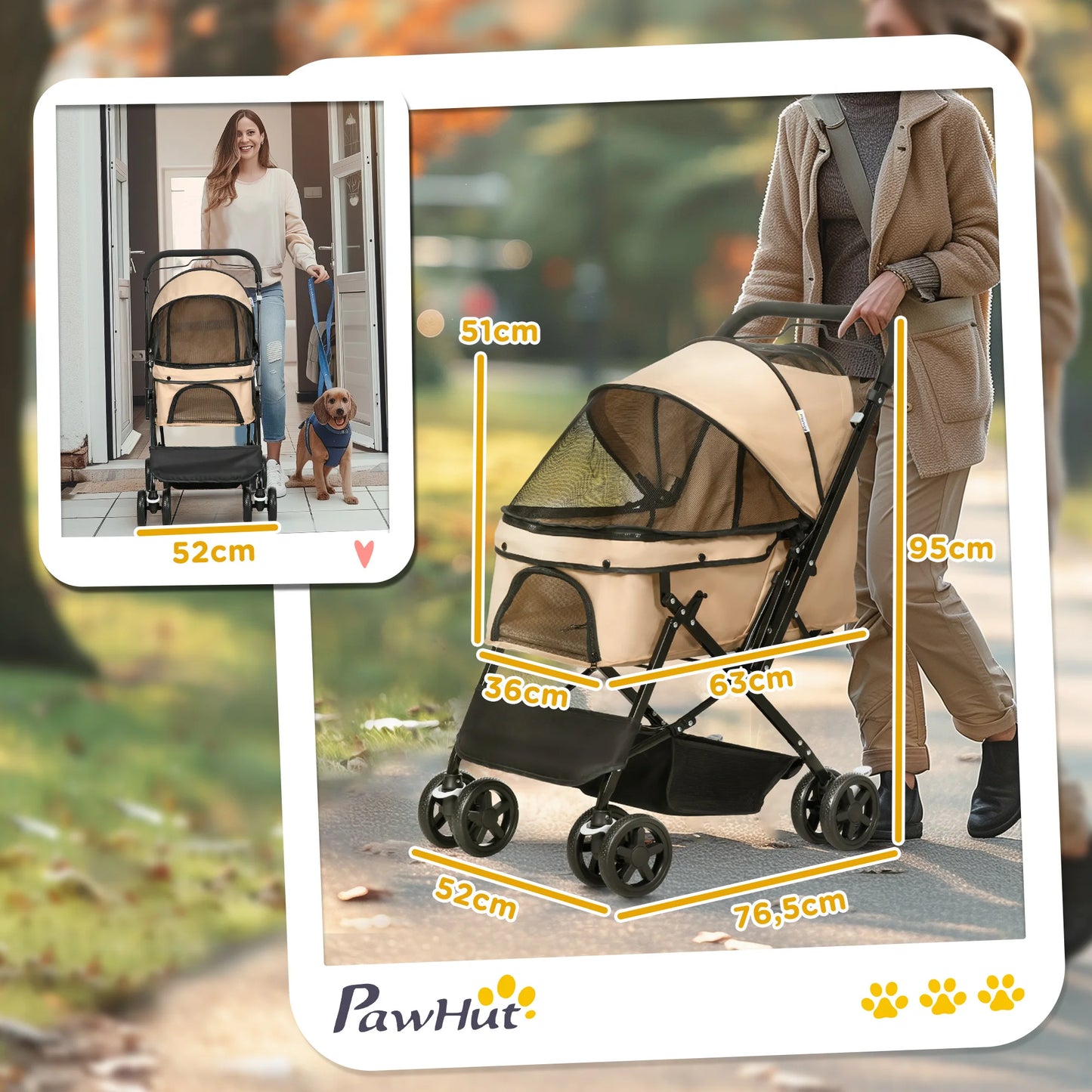 Pawhut Foldable Dog Stroller with Universal Wheels