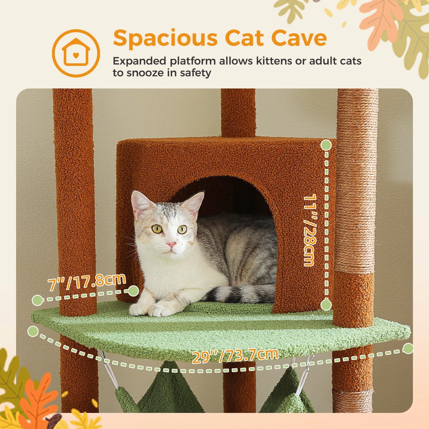 Floor to Ceiling Cat Tree with Sisal Scratching Posts Cozy Condo Hammock Adjustable Height Tall Cat Tower for Indoor Cat Toys