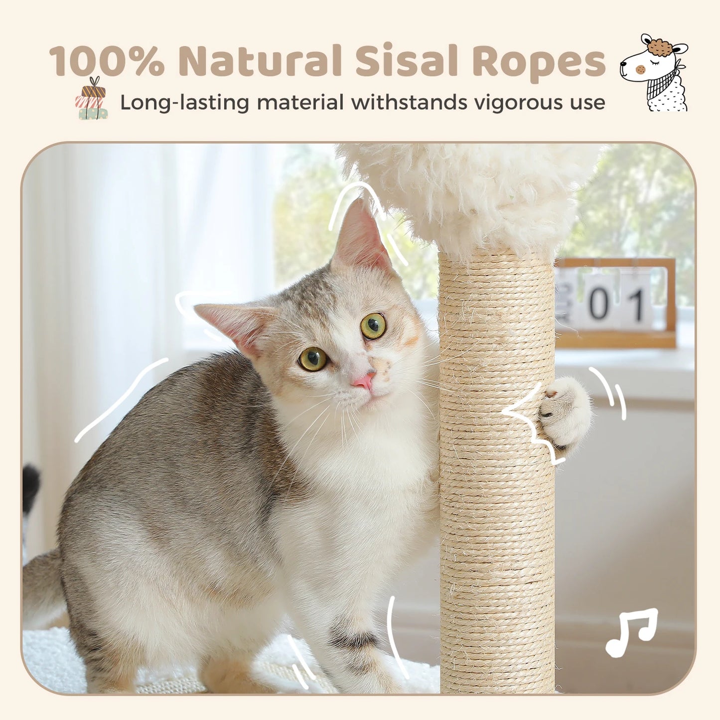Cat Scratching Post with Spring Ball, Tall Cat Scratcher for Indoor Cats, Sisal Cat Scratch Post with Hanging Ball, Kitten Toys