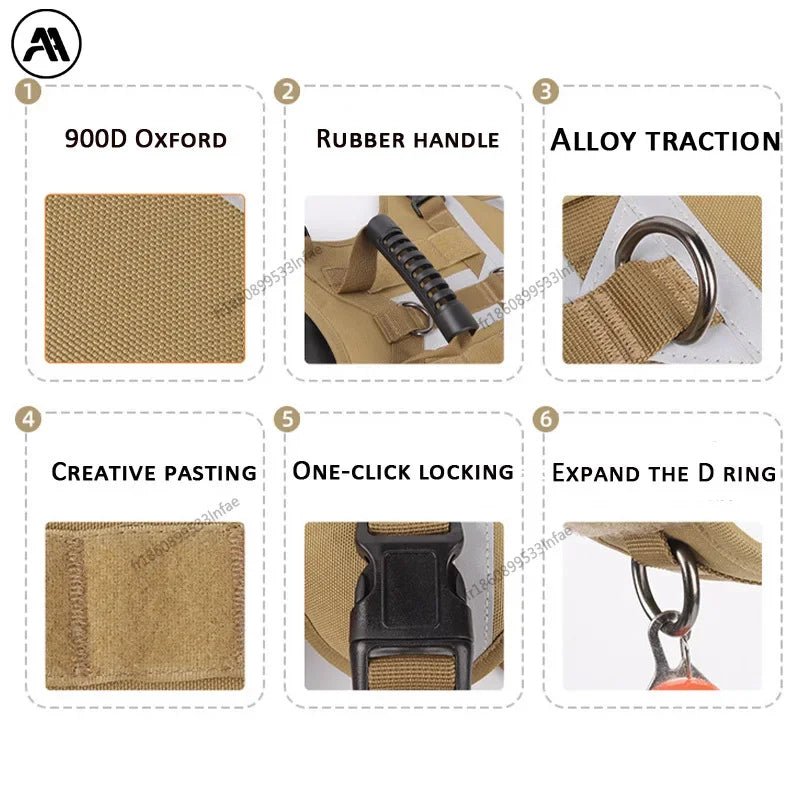 Big Dogs Reflective Safety Chest Strap Adjustable Military Tactical Vest Anti-pull Pectoral belt Chest Harnesses for Dog Guide