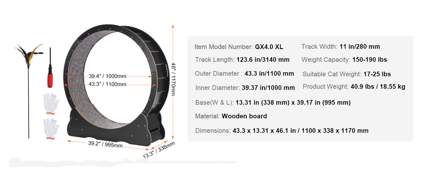 SucceBuy Wooden Cat Exercise Wheel Large Cat Treadmill Wheel for Indoor Cat Running Wheel with Detachable Carpet& Cat Teaser