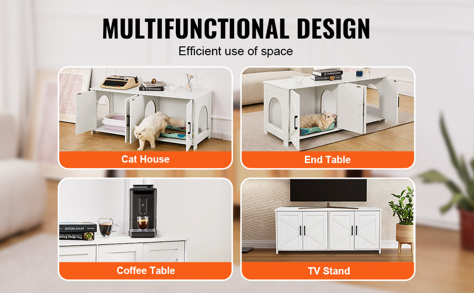 SucceBuy Cat Litter Box Enclosure for 2 Cats Litter Box Furniture Hidden Wooden Cat Box Cabinet Fit Most of Litter Box White